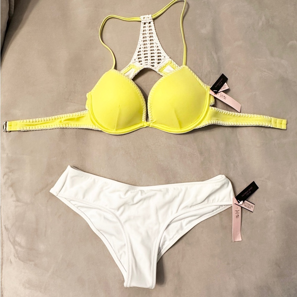 NWT Victoria's Secret Push Up Yellow and White Bikini Set